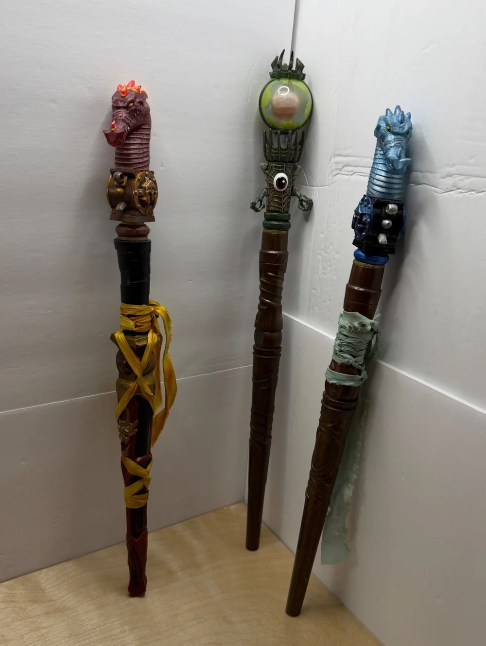 MagiQuest Wands x3 Red Blue Dragon Green Eye Toppers Great Wolf Lodge - Untested
